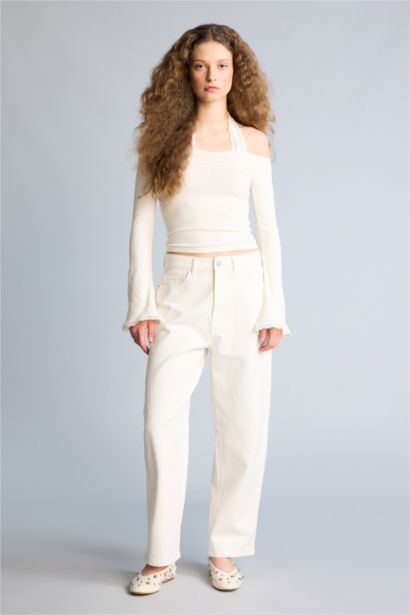 Barrel Fit жоғары белді тік балақ ұзын джинс шалбар