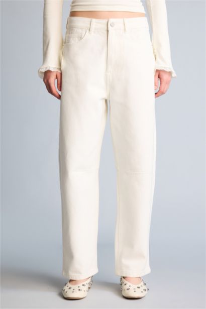 Barrel Fit жоғары белді тік балақ ұзын джинс шалбар