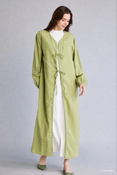Regular Fit Crew Neck Tie Front Kimono