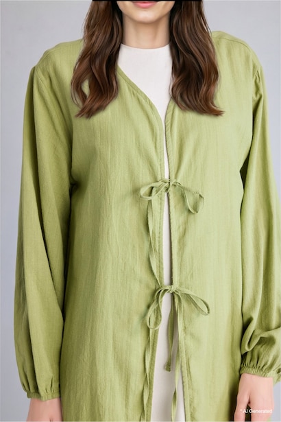 Regular Fit Crew Neck Tie Front Kimono