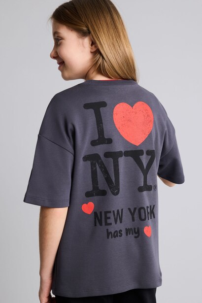 %100 Pamuk I Love NY Oversıze Tişört Kız Çocuk