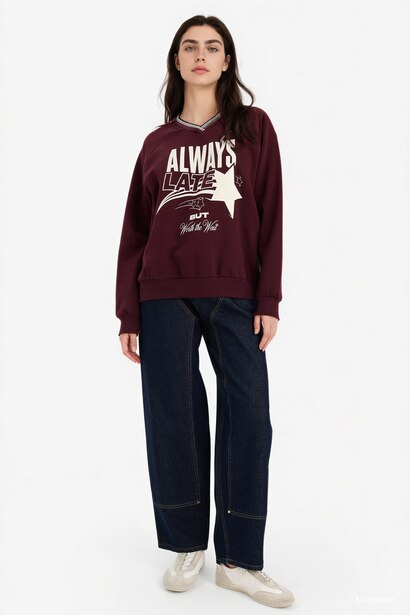 Oversıze Baskılı Sweatshirt