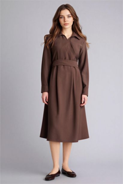 Relax Fit Shirt Collar Long Sleeves Dress