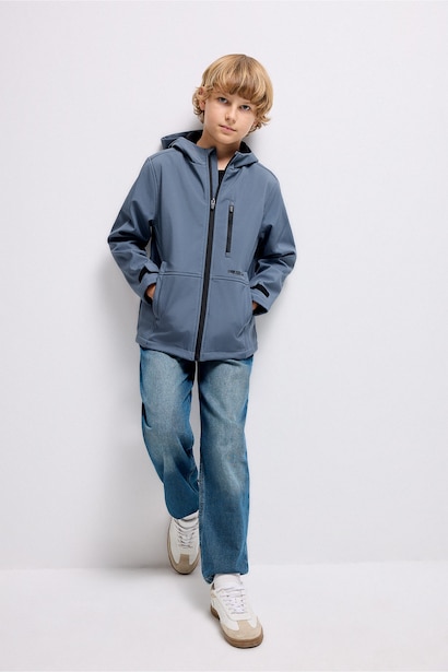 Boy Windproof with Fleece Lining and Pockets Hooded Raincoat
