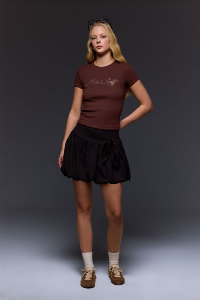 Fıtted Baskılı Ribana Tişört