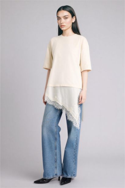 تيشيرت نص كم بريميوم قصة مريحة وياقة مستديرة