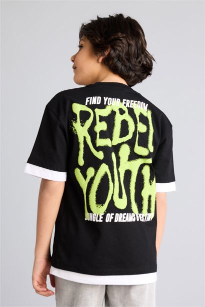 تيشيرت ولادي نص ردن اوفر سايز وياخة مستديرة