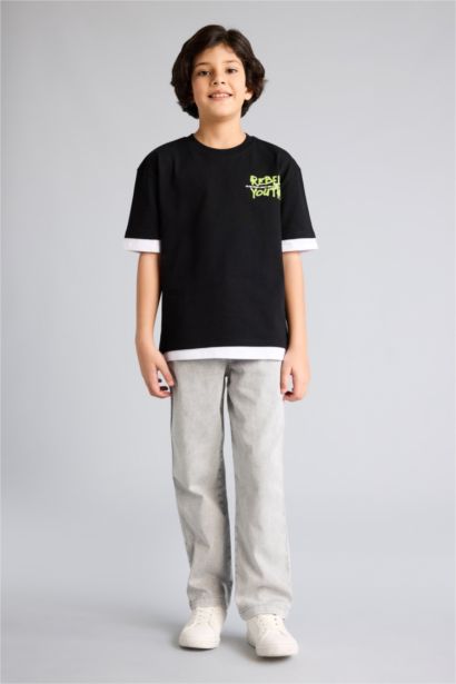 تيشيرت ولادي نص ردن اوفر سايز وياخة مستديرة