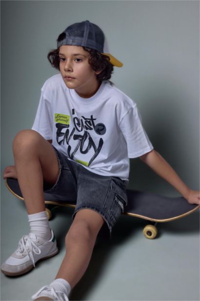 تيشيرت أولاد نص كم مطبوع اوفر سايز برقبة مستديرة