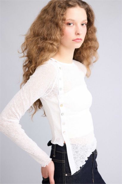 بلوزة مخصر غير متماثل مفصل بالدانتيل