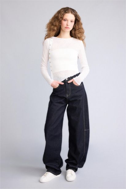 بلوزة مخصر غير متماثل مفصل بالدانتيل