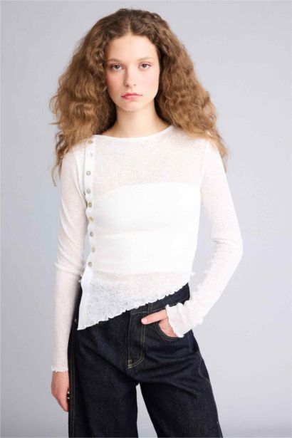 بلوزة مخصر غير متماثل مفصل بالدانتيل