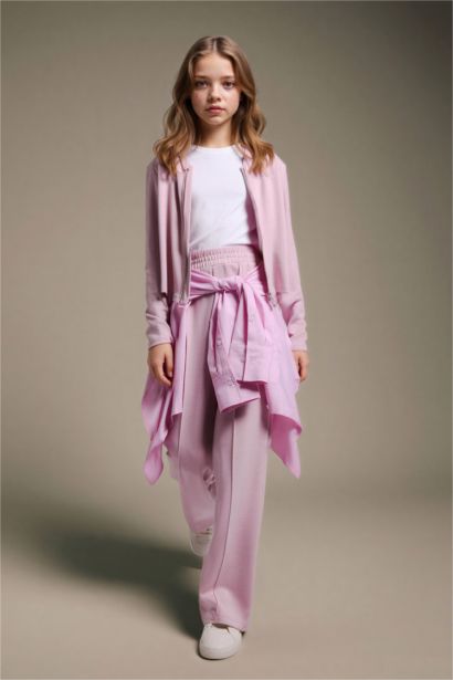 بنطلون سويت بانتس بناتي منسوج وايد ليج