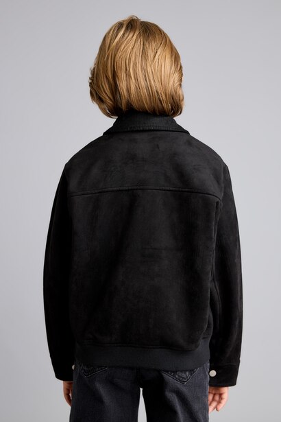 Boy Water-Repellent Contrast Collar Zip-Up Suede Jacket