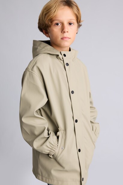 Boy Windproof with Pockets Buttoned Hooded Raincoat