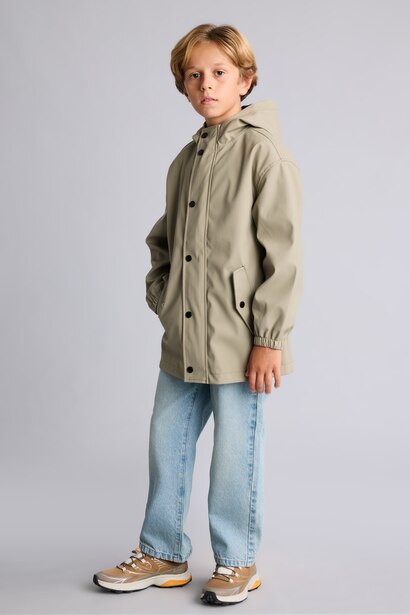 Boy Windproof with Pockets Buttoned Hooded Raincoat