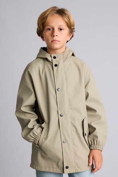 Boy Windproof with Pockets Buttoned Hooded Raincoat