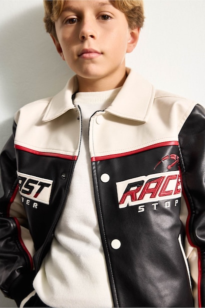 Boy Oversize Windproof Faux Leather Jacket