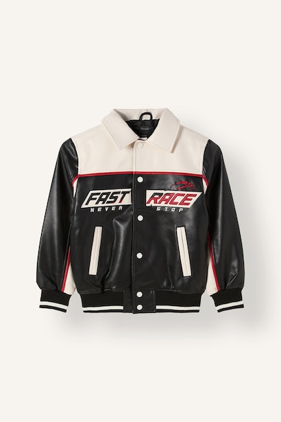 Boy Oversize Windproof Faux Leather Jacket
