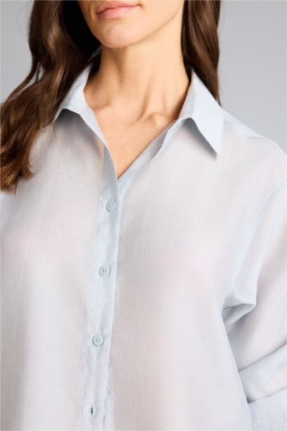 قميص ردن طويل منسوج اوفر سايز