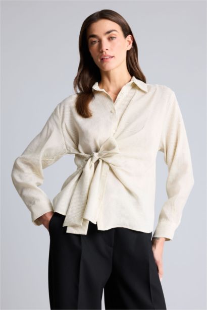 Oversıze Çizgili Tencel Gömlek