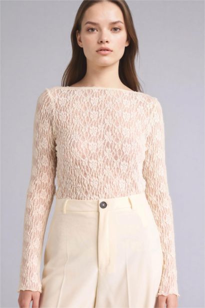 Slim Fit Boat Collar Long Sleeve Blouse