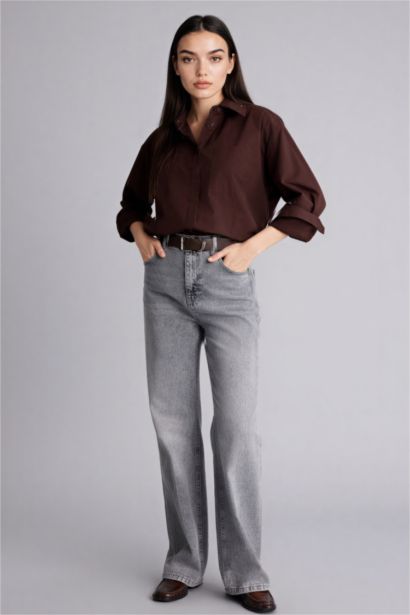 Oversize Fit Shirt Collar Poplin Long Sleeve Shirt