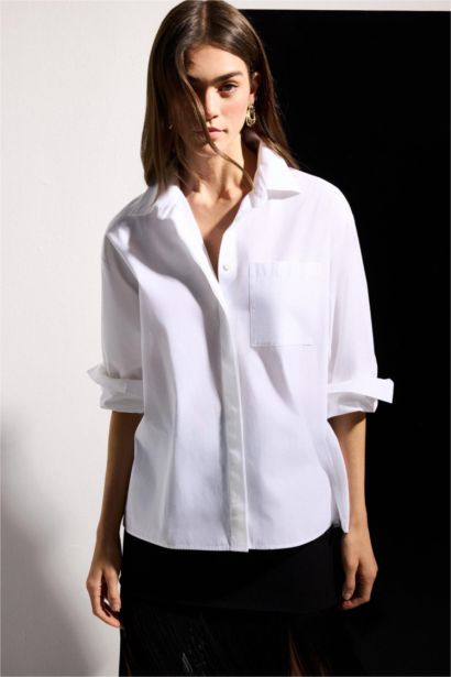 قميص كم طويل اوفر سايز بوبلين