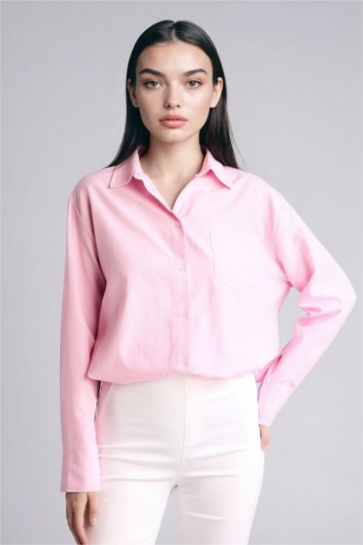 Oversıze Çizgili Oxford Gömlek