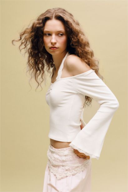 Fıtted Halter Yaka Fitilli Kaşkorse Tişört