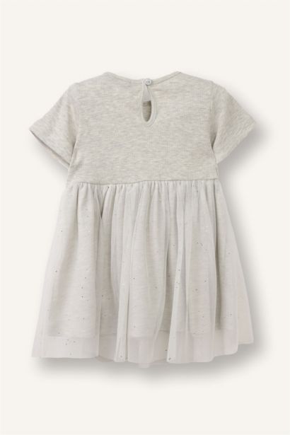 فستان بيبي بناتي مضلع نص ردن مطرز