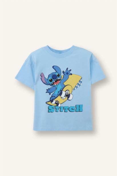 %100 Pamuk Dısney Lılo & Stıtch Regular Fıt Kısa Kollu Tişört Erkek Bebek