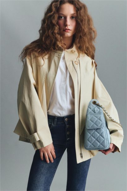 معطف ترانش كوت قطن قصة عادية بغطاء للرأس