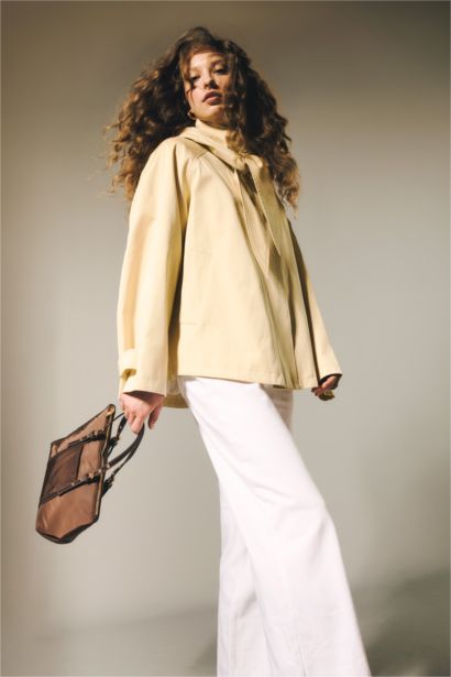 Regular Fıt Kapüşonlu Pamuklu Trençkot