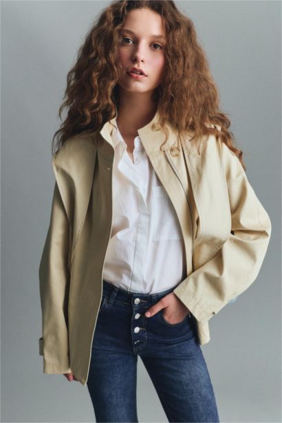 معطف ترانش كوت قطن قصة عادية بغطاء للرأس