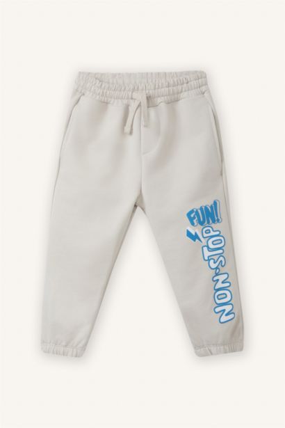 Baggy Fit Slogan Elastic Band Trousers