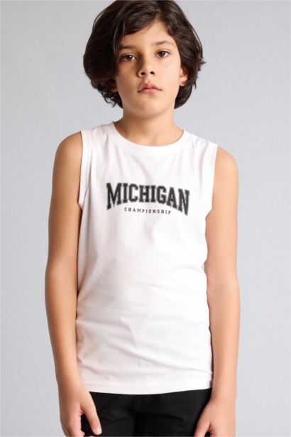 Boy Crew Neck Slogan Print Tank Top