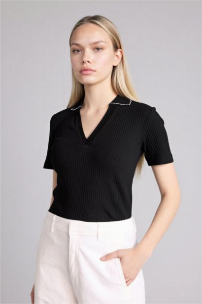 Футболка поло кашкорсе Slim Fit в рубчик с коротким рукавом