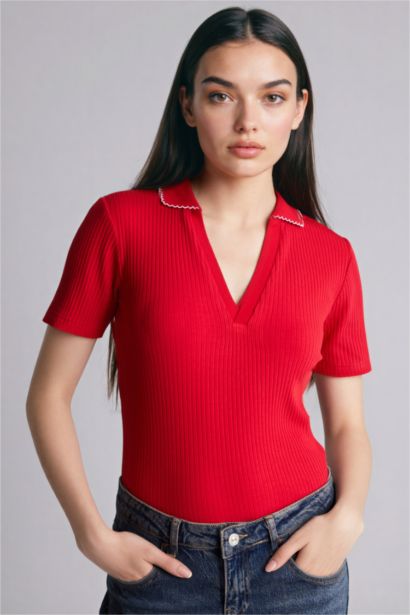 Футболка поло кашкорсе Slim Fit в рубчик с коротким рукавом