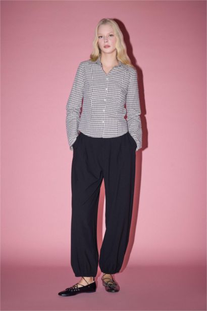 قميص كاروهات ردن طويل مخصر