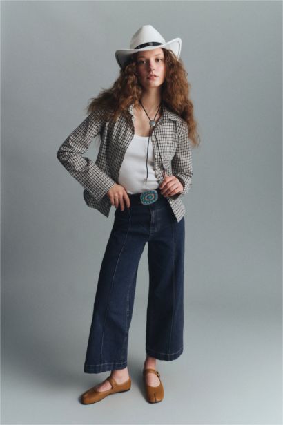 قميص كاروهات ردن طويل مخصر