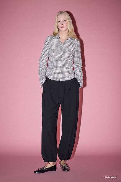 Fitted Shirt Collar Checked Long Sleeve Shirt
