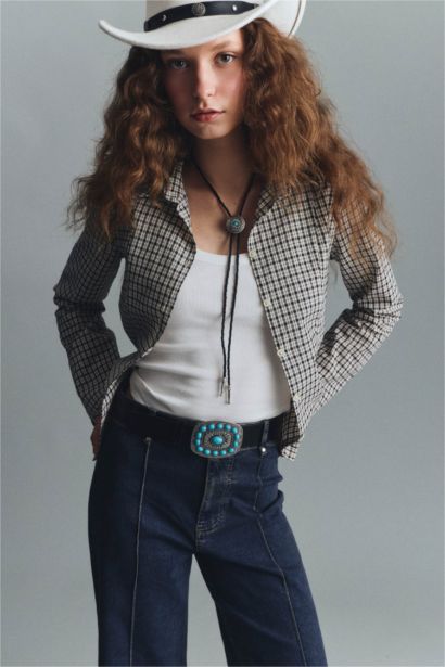 قميص كاروهات ردن طويل مخصر