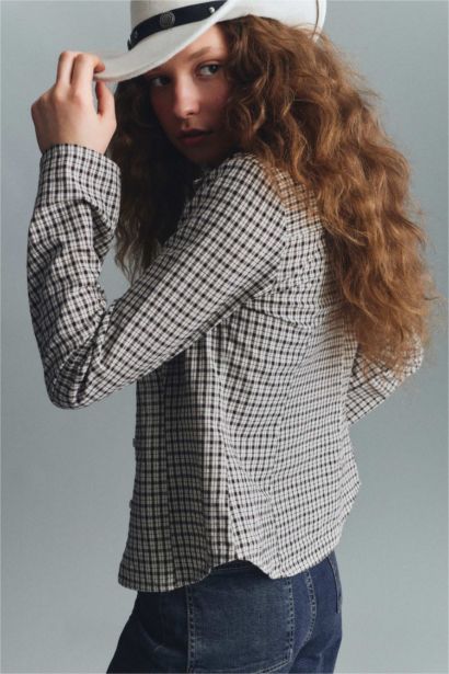 قميص كاروهات ردن طويل مخصر