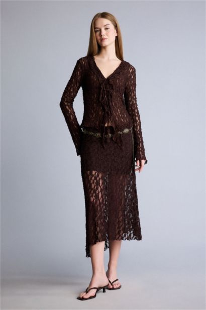 Fıtted Dantel Uzun Kollu Bluz