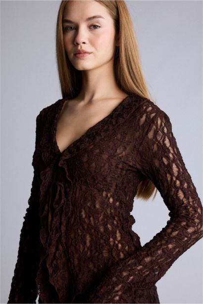 Fıtted Dantel Uzun Kollu Bluz