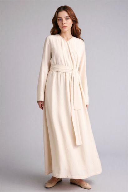 V-Neck Linen Blended Dress