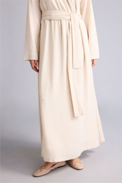 V-Neck Linen Blended Dress