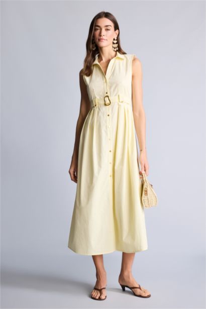 Shirt Collar Poplin Midi Dress