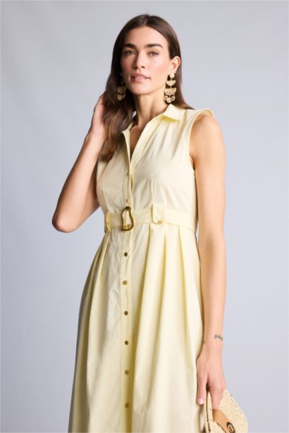 Shirt Collar Poplin Midi Dress